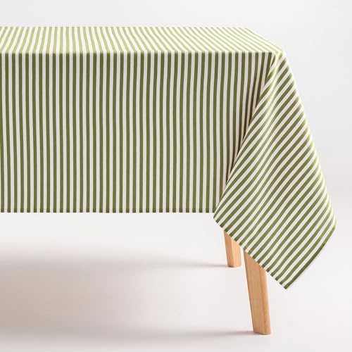 GAMUSI Tischdecke, schmutzabweisend, rechteckig, Baumwollstoff, wasserdicht, Streifen, Grün, 160 x 100 cm