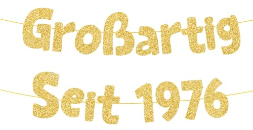 HUKUMA Großartig Seit 1976, Lustige Banner 50 Geburtstag, Glitzer-Banner 50 Geburtstag Mann Frau, Party-Dekorationen und Zubehör, Geburtstagsdeko Geschenke Jubiläum 50 Jahre