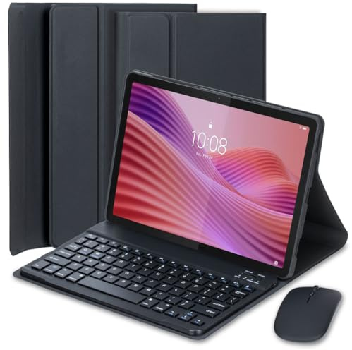 EHLCYS Funda con Teclado para Lenovo Tab 10.1 Pulgadas 2025 Versión (TB-311FU/TB-311XU), Español Ñ Teclado Inalámbrico Bluetooth Desmontable, Funda Ultrafina Multiángulo con Ratón,Negro