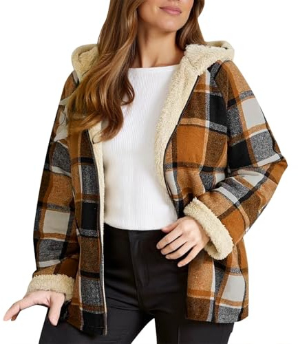 MODSGUE Chaqueta de camisa para mujer, a cuadros, camisa de leñador, para otoño e invierno, básica, cómoda, camisa de franela, a cuadros, invierno, otoño, solapa, abotonada, blusa Shacket, amarillo, M