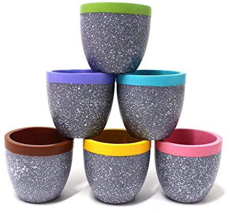 ZWTPGKRD Confezione da 6 vasi da fiori in resina diametro di apertura 6,1 cm anti-rottura decorazioni da scrivania per interni decorativi in ceramica piccola con drenaggio per piante grasse interne