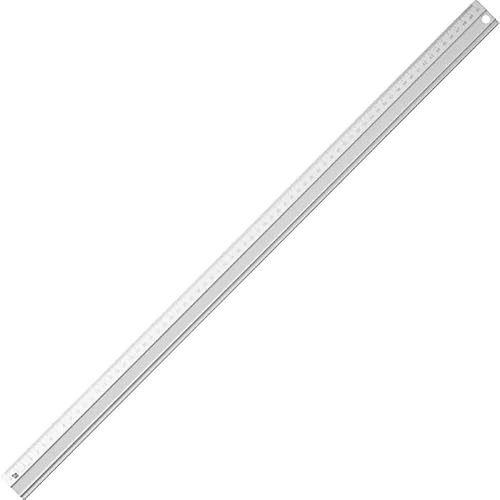 Alco-Albert Alu-Lineal - Schneidelineal aus Aluminium. Facette mit mm-Teilung. Tuschekante, Aufhängeloch. Rutschfeste Unterseite. (Silber, 70 cm)