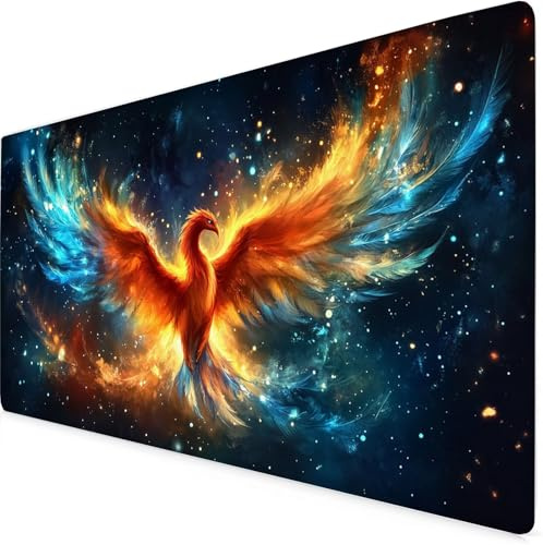 Phoenix Gaming Mouse Pad Red Large Mouse Mat Comfortable Mousepad with Smooth Cloth Surface, Textured Wear Resistant, Improved Precision and Speed, Mousemat 800x400x3mm Desk Accessories for Men K7-718