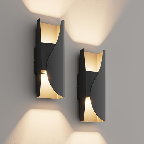 K-Bright 2 Stück 3000K LED Wandleuchte Aussen IP65 Wasserdichte Schwarz | 12W Warmweiß Licht LED Wandleuchten up And down Wandlampe für Korridor Außenbalkon Garage Schlafzimmer, Wohnzimmer, Treppe