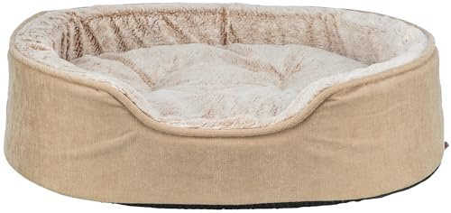 Trixie Hundebett Vital Lino Soft oval 60 x 45 cm – beige/Creme | Gelenkschonend durch viskoelastischen Schaum mit Memory-Effekt – für Hunde, mit herausnehmbarem Wendekissen
