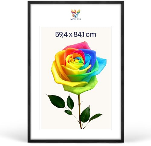 MG Design Bilderrahmen A1 59,4 x 84,1 cm – Posterrahmen mit Schwarz Holzrahmen (Echtholz) und bruchsicherem Acrylglas, Hoch & Quer mit stabiler Wandaufhängung