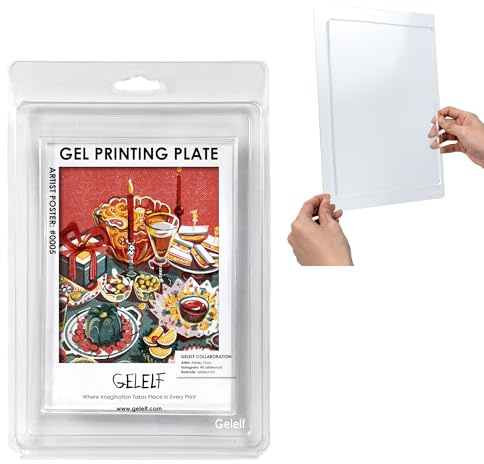 Gelelf Kit di piastre per stampa in gel, 20,3 x 25,4 cm, piastra in gel con blocco per stampaggio acrilico, manico per sollevare facilmente e anche premere il set artistico per principianti e artisti