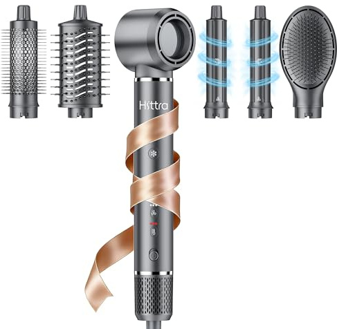 6 in 1 High-Speed Hair Dryer Brush - Ionic Hot Air Styler with Auto Wrap Curler, for Fast Drying, Volumizing, Straightening, Frizz-Free Multi Styling for All Hair Types, No Heat Damage, Gift for Girls