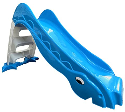 Toboggan pour tout-petits pour jardin et intérieur, toboggan pour bébé indépendant en plastique, hauteur d'entrée basse de 61 cm, anti-basculement, bleu/gris clair, à partir de 2 ans