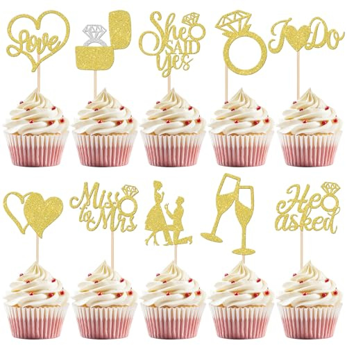 Bride to Be Cupcake Toppers, 30 PCS Bride To Be Cake Topper Hochzeit, mit Brautkleid, Ring, I Do, Miss to Mrs Musterdekoration, für Verlobung Hochzeiten Thema Party (D)