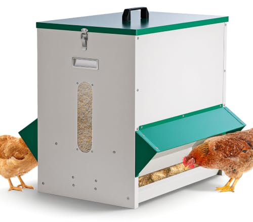 Comedero Gallinas Metalico 45kg Dispensador Automático, Alimentador Grande | Diseño Exterior Estable y Resistente a La Lluvia, Reduce La Carga de Trabajo