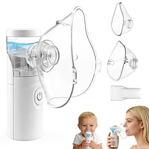 Nebuliser Machine for Adults & Kids, Handheld Nebulizer with 2 Masks and Mouthpiece, Home Portable nebuliser for Adults & Kids, Suit for Home & Travel, Fully Functional（White）