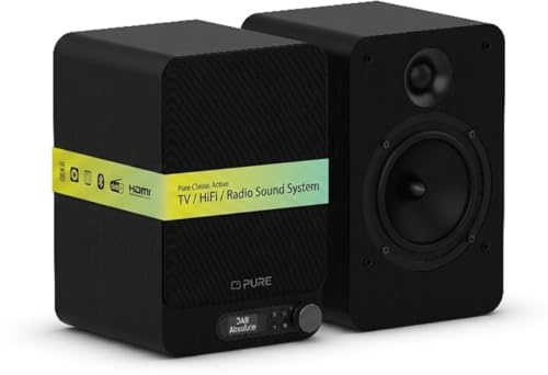 Pure Classic Active TV, sistema audio HiFi con vero stereo, HDMI ARC, Bluetooth 5.3, DAB+ e radio FM, scheda audio USB-C, display OLED, telecomando, nero