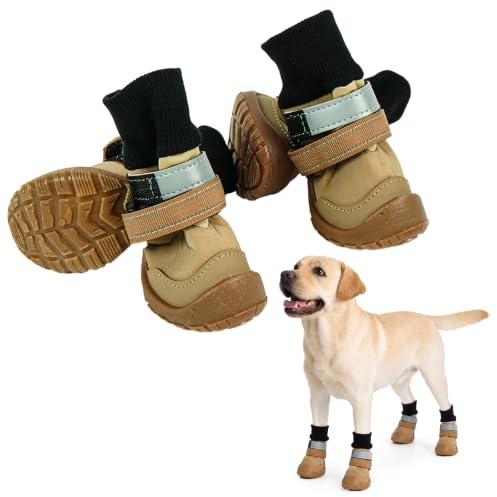 Lot de 4 chaussures d'extérieur pour grands chiens, protection antidérapante des pattes avec semelle robuste, bottes pour chiens pour chemins forestiers, graviers, sel de déneigement et asphalte chaud