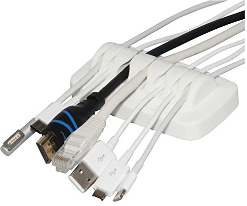 Heaviest Cable Organiser on the Market! Compact and Weighted Desktop Cord Holder and Cable Organiser, Eco-Friendly Silicone, No Bad Smell, Bundled with 4 Reusable Cable Ties! (White)