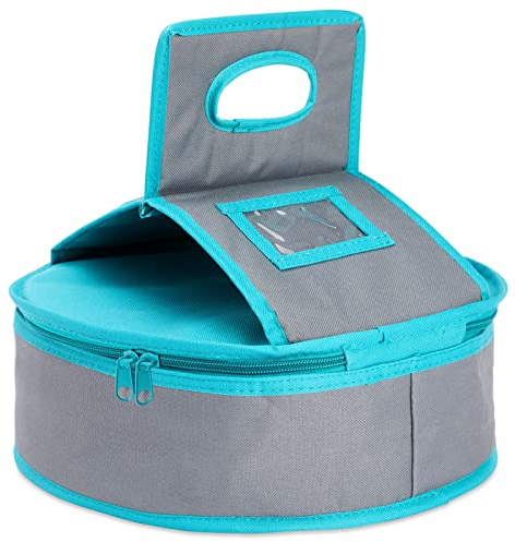 Insulated Round Thermal Casserole Food Carrier for Lunch, Lasagna, Potluck, Picnics, Vacations - Teal and Grey