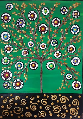 DORON ARTE QUADRO MODERNO ASTRATTO DIPINTO A MANO TELAIO GALLERY BORDI DIPINTI - ALBERO DELLA VITA - 50x70x4 cm -RIF62