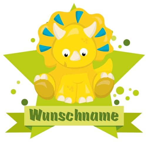 Samunshi® Baby Dino Wandtattoo Türschild mit Name personalisierbar Kinderzimmer Türaufkleber Baby Wandaufkleber - 40x35cm mehrfarbig