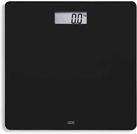ADE Digitale Körperwaage aus Glas | nur 2 cm hoch | schlichte Personenwaage mit Wiegefläche aus Sicherheitsglas | sehr präzise Ergebnisse | 180 kg | schwarz