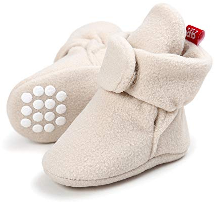LACOFIA Neugeborenes Baby Jungen Mädchen rutschfest Weiche Sohle Slipper Stiefel Winter Krabbelschuhe Beige 0-6 Monate