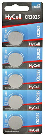 HyCell 5er Pack Lithium Knopfzellen CR2025 3V - Knopfbatterien mit erstklassige Qualität mit langer Haltbarkeit