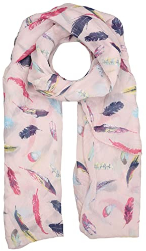 Zwillingsherz Seiden-Tuch Damen mit Feder Muster - Made in Italy - Eleganter Sommer-schal für Frauen - Hochwertiges Seidentuch/Seidenschal - Halstuch und Chiffon-Stola Dezent Stilvoll - Rose