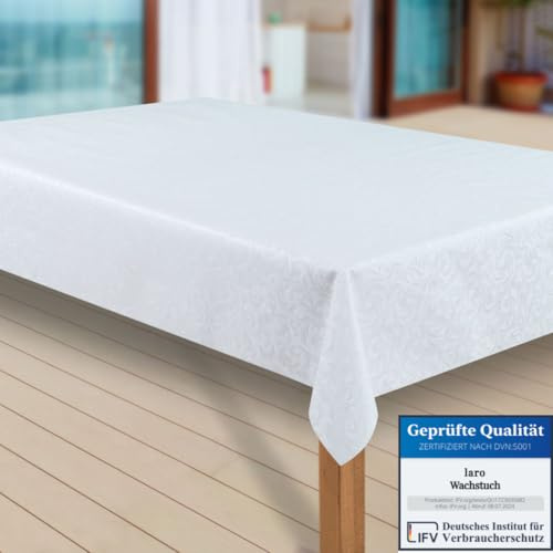 laro Wachstuch-Tischdecke Abwaschbar Garten-Tischdecke Wachstischdecke PVC Plastik-Tischdecken Eckig Meterware Wasserabweisend Abwischbar |71|, Muster:Flora Weiss, Größe:140x220 cm