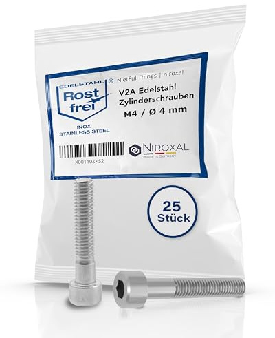 Skruv med cylindriskt huvud av rostfritt stål V2A, M4 (= 4 mm), 50 mm skruvlängd, 25 stycken, 20 mm delgänga, insexskruv, cylinderskruv, M4 x 50