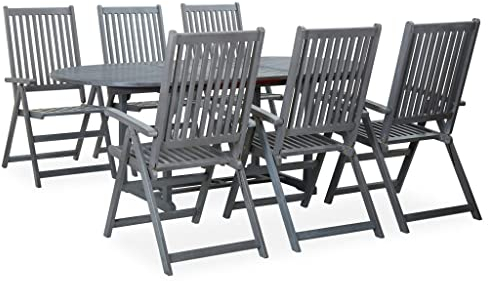 vidaXL Akazienholz Massiv Gartenmöbel 7-TLG. Gartengarnitur Sitzgruppe Gartenset Sitzgarnitur Ausziehtisch Klappstuhl Tisch Stühle Grau