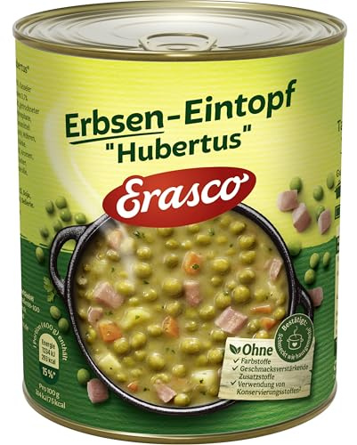 Erasco Erbsen-Eintopf Hubertus (1 x 800g), In rund 5 Minuten fertig – Mit saftigen Kasseler Würfeln – Knackige Erbsen geben den legendärer Erasco-Geschmack