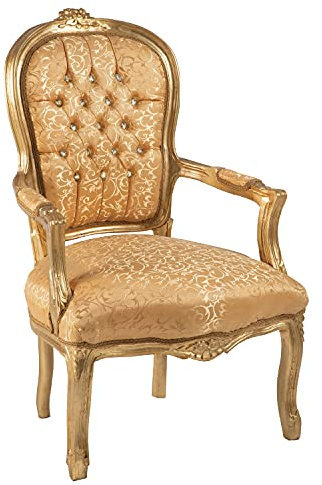 ITALUX MORE LIGHT Sillón barroco - Estilo Luis XIV° - Silla de caoba dorada y seda dorada Damascada