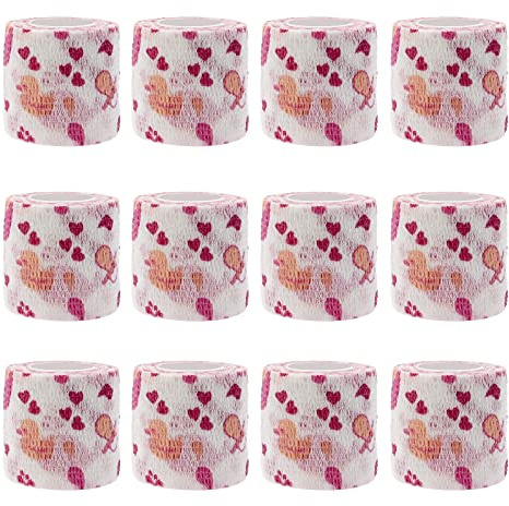 ZPYXBH 12Er-Set Selbsthaftende Verbände Für Haustiere, 5Cm X 4,5M, Kohäsive Bandagen Für Hunde, Katzen, Pferde, Versch. Muster Und Motive, Tierverband, Fixierbinden, Pet Vet Wrap, Tapes,Baby