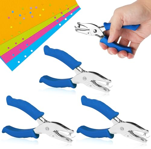 3 Pezzi Perforazione a Foro Singolo da 6mm, Perforatrice Manuale con Impugnatura Morbida, Pinze per Piercing in Metallo di Carta, a Forma Rotonda, per Ufficio Scuola Artigianato Fai Da Te, Blu