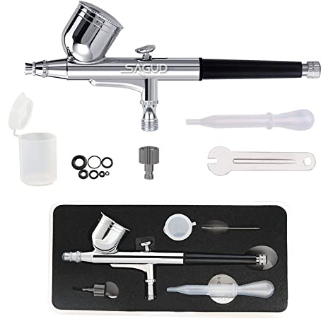 SAGUD Airbrush Kit Dual-Action Gravity Feed Air Brush Set med 0,3 mm och 1/3 oz. för hobby, modeller, konst, tatuering, nagelkonst, kakor