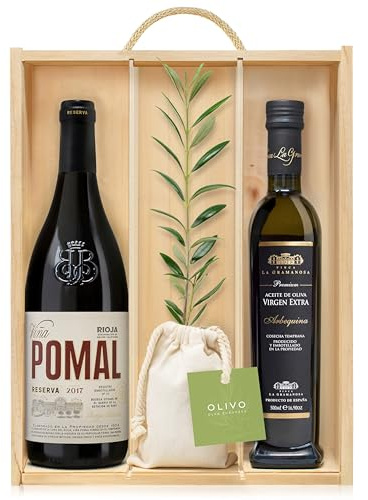 Lote Gourmet Regalo Delecta Reserva con árbol olivo natural para plantar, aceite de oliva virgen extra y vino tinto Rioja Rerserva