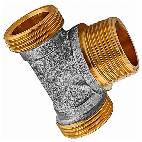 MegaHaustechnik 1 Zoll Eurokonus T Stück mit 1 Zoll Außengewinde Verteiler Kupplung Verbinder Fitting aus Messing EK-AG-EK Fußboden Heizung Heizkreis Verschraubung Rohr Adapter Abzweig