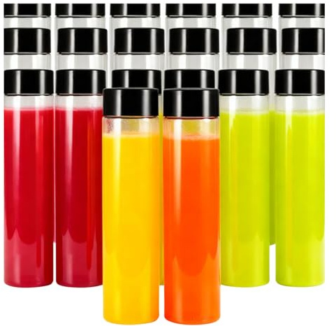 JEUIHAU 20 Pack 350 ml 12OZ Clear PET Plastic Juice Bottles with Black Lids, Reusable Drink Bottles Bulk for Storing Smoothie, Milk and Homemade Beverages