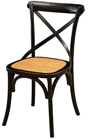 Biscottini Esszimmerstühle aus Massivholz 86x42x46 cm - Küchen- und Wohnzimmerstuhl aus Rattan - Holzstühle für den Außen- und Innenbereich - Schwarzer Stuhl