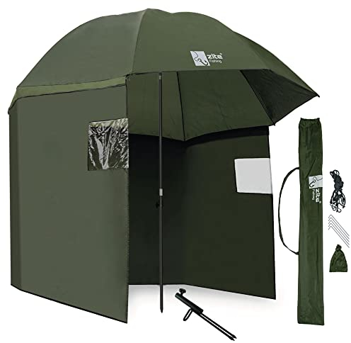 Zite Fishing Schirmzelt Set Angeln - Angel-Zelt 2,50m Wasserabweisende Beschichtung & Schirmstütze für Angelschirm mit Seitenwand, Angelschirme, Angel Schirm, Anglerschirm Schirmzelt Angeln Anglerzelt