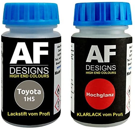 Alex Flittner Designs Stylo de retouche compatible avec Toyota 1H5 Cement Grey Metallic + Set de peinture automobile comprenant vernis transparent et peinture de base, 50ml chacun