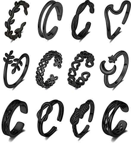 KOHOTA 12PCS 18K placcato oro regolabile anelli per le dita dei piedi per le donne estate spiaggia aperto Toe anelli set fiore freccia coda mignolo anelli piedi nudi gioielli piede, Adjustable, Rame