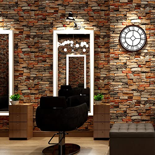 JOLIHOME Pietra di Mattoni Carta da Parati Autoadesiva Staccare e Attaccare Carta a Contatto Adesivo Murale Effetto Roccia Ardesia Plastica Adesiva Film Vinilico Rotolo per Cucina 44,5x500cm