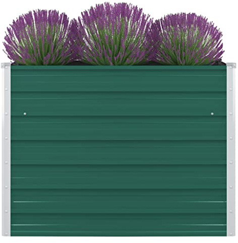 WIFESE Bancal alto de 100 x 100 x 77 cm, acero galvanizado, verde, bancal alto de metal para jardín, cama para plantas, cama de hierbas, caja de flores, decoración de entrada, balcón, terraza, jardín,