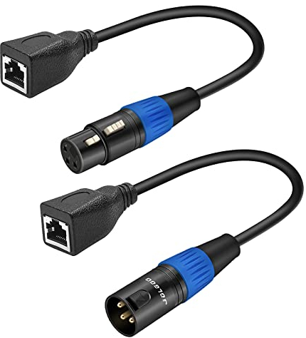 JOLGOO 3 Pin XLR to RJ45 Adapter 1 Pair, RJ45 to XLR DMX Cable, for DMX-CON Controller Series, Stage and Recording Studio, 0.3 Meters