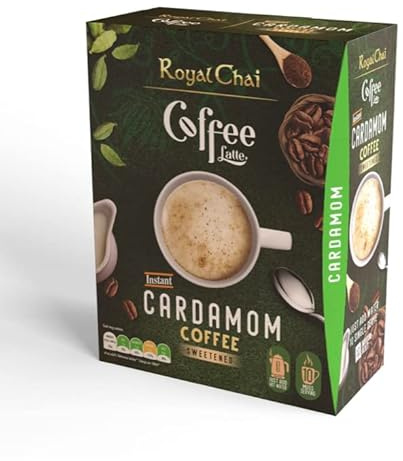 Royal Chai Instant Cardmom Coffee Latte | Just Add Water| Unweetened | 10 Single Serve in a Packet 140g (Pack of 5)