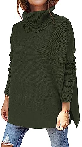 Jhsnjnr Women's Jumpers Turtleneck Batwing Long Sleeve Knitwear Long Oversized Pullover Sweaters