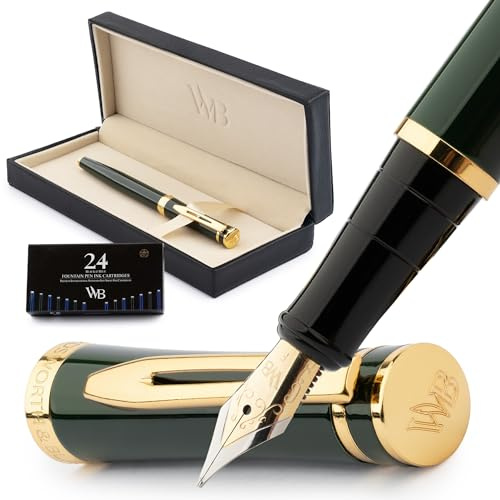 Wordsworth & Black Füller Set Edel, Kalligraphie, Luxus, Feder F, Renngrün | Füllfederhalter, Fountain Pen, Geschenk für Männer & Frauen, 18K Deutsches Iridium, Hochwertig, Konverter + 24 Tintenpatronen