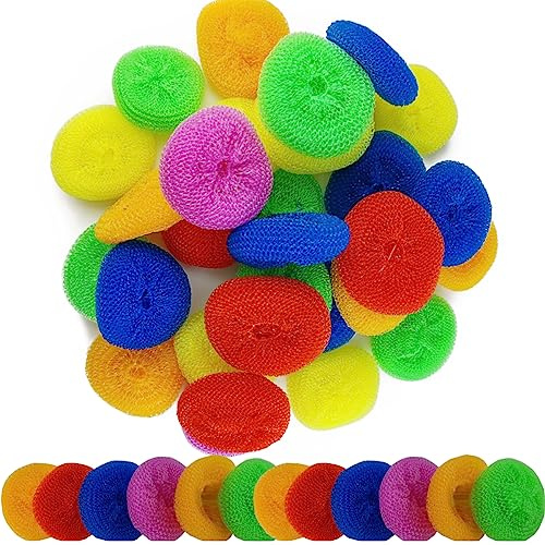 TIHOOD 30PCS Scrubbing Pads Non Scratch Dish Scrubber Round Scouring Pad Assorted Color Washing Scrubbers Kitchen Cleaning Tools Pot Scour for Household