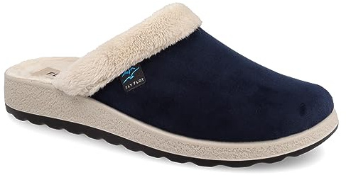 Fly Flot | Bio Style Woman, Pantofole Donna con Bordo in Ecopelliccia, Ciabatta con Tomaia in Velluto, Sottopiede in Microfibra Antishock, Blu, 37