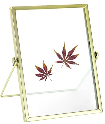 QWORK® Gold Picture Frame Floating Frame 6x8 Inch Tabletop Display Glass Frame for Ornament Specimen Plant Artwork